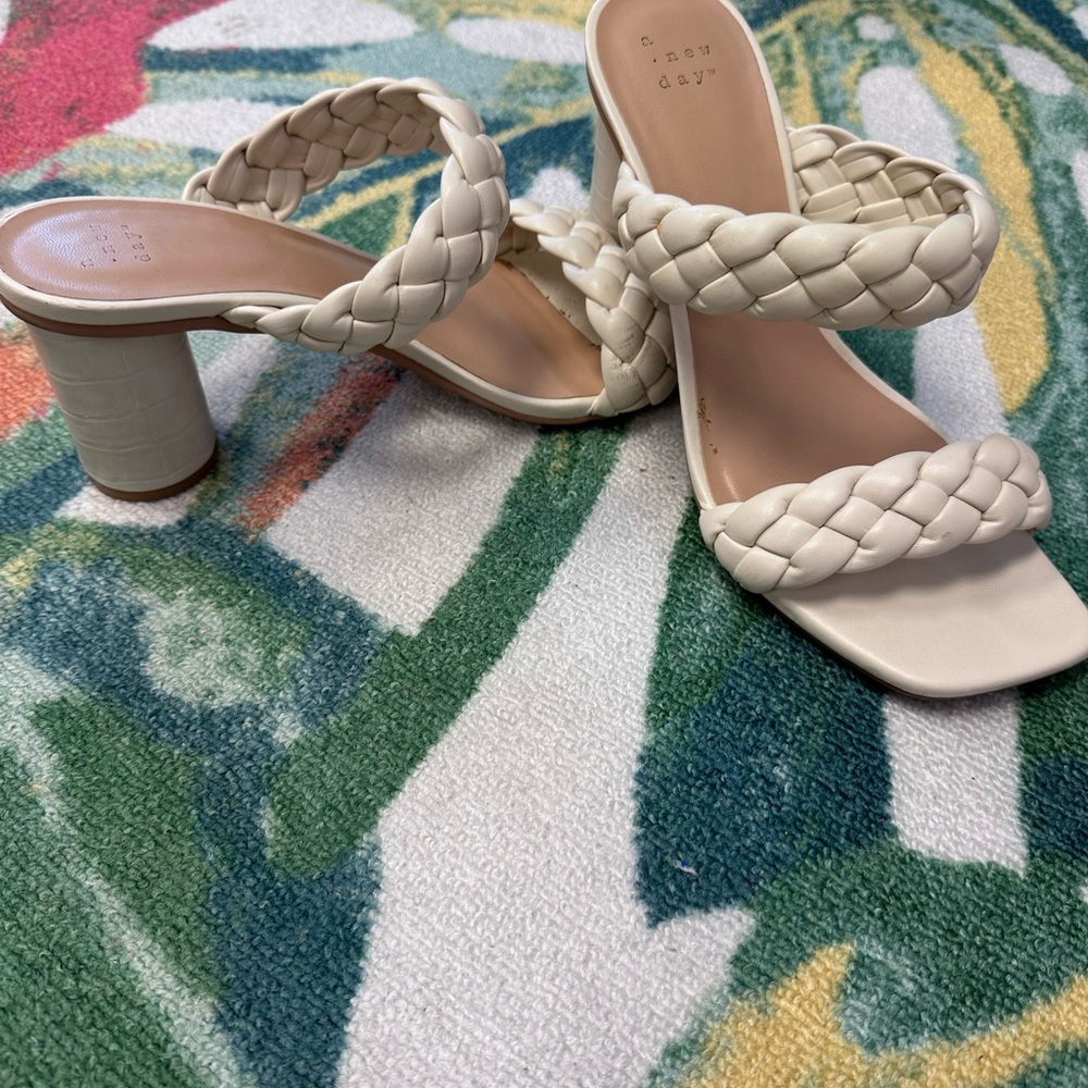 A New Day Cream Heeled Sandals with Sculptural Heel